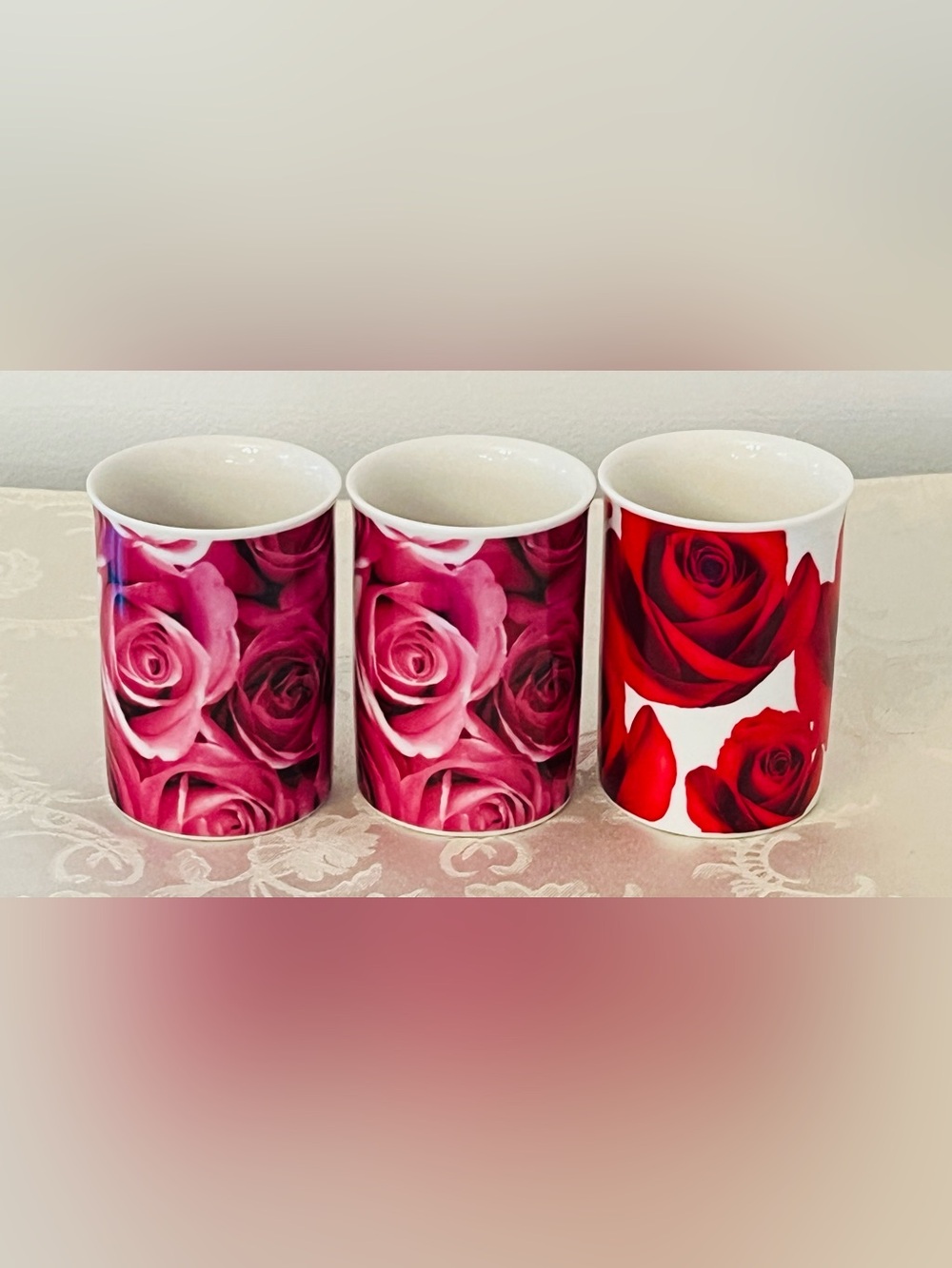 Rose Print Latte Mug Set Pink Floral Cottagecore Tea Coffee Cups NWOB - Picture 6 of 16